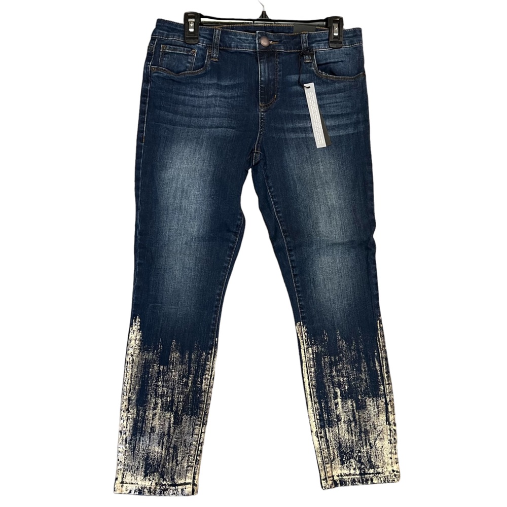 NWT - STS Blue Dark Wash Ankle Jeans with Metallic Paint Hem